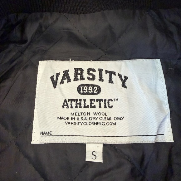 Varsity Athletic Wool Varsity Jacket Black Gold Letterman USA Made Small - Picture 2 of 6